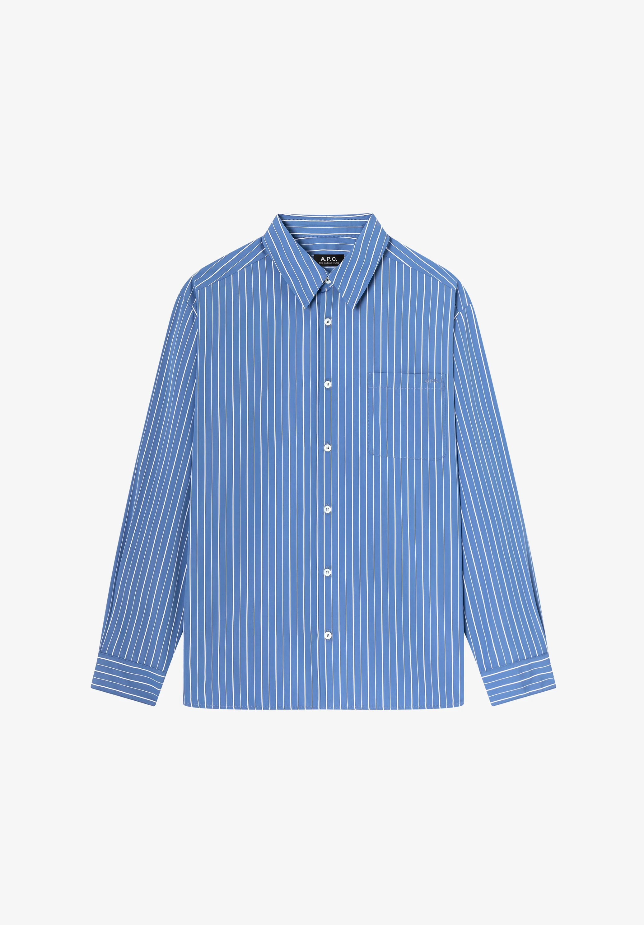 Blue shirt with white stripes