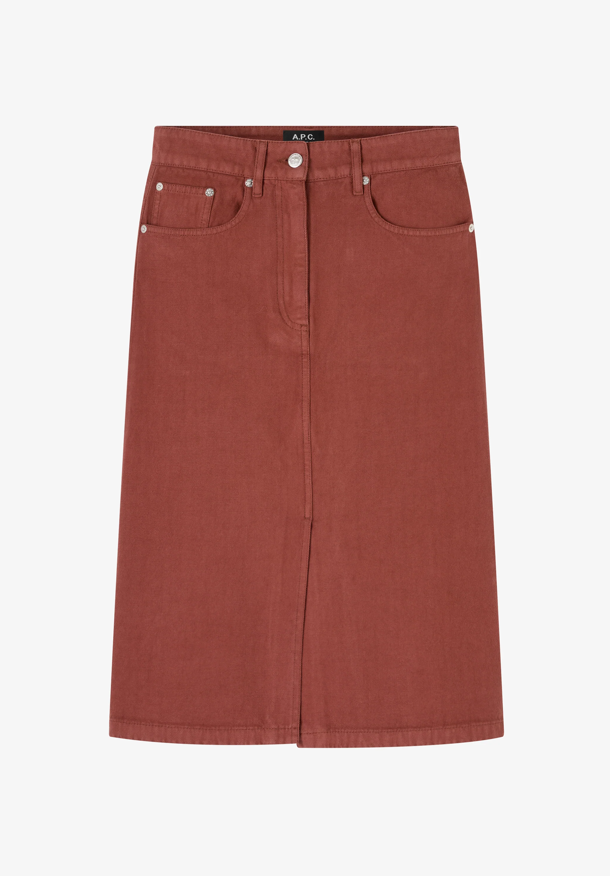 Burgundy-white denim split skirt