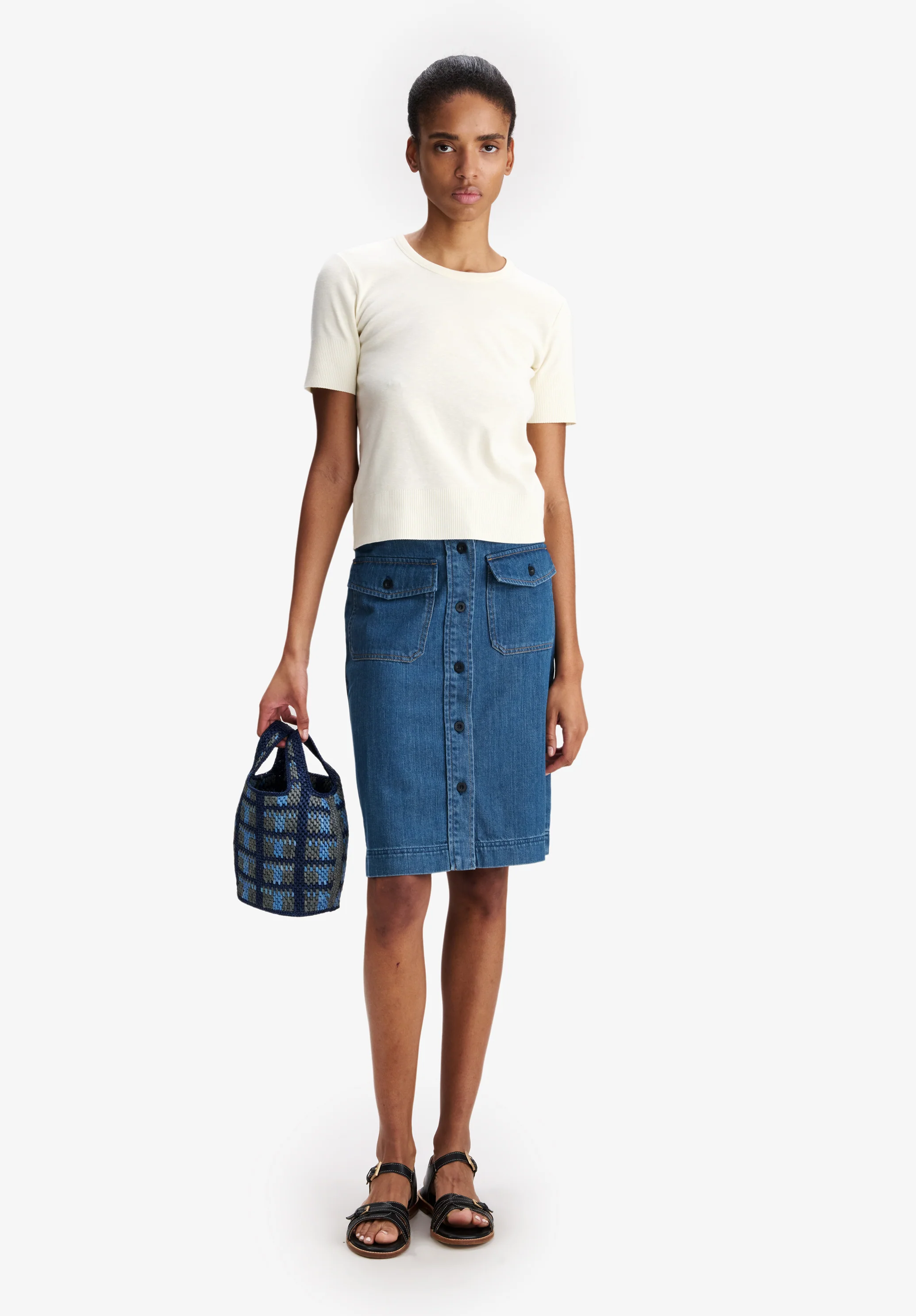 Faded denim skirt with pockets - Image 2
