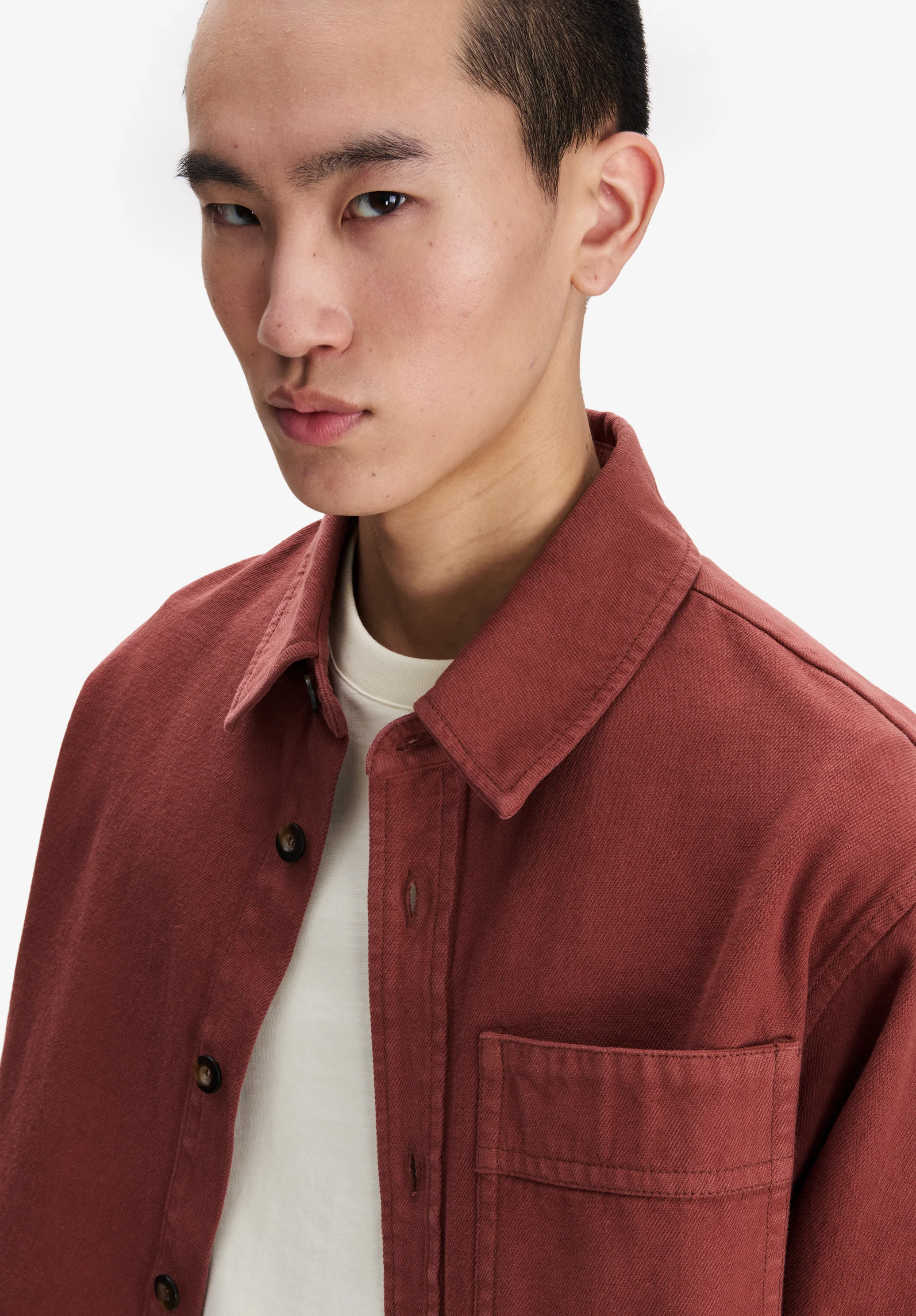 Loose burgundy recycled cotton overshirt - Image 4