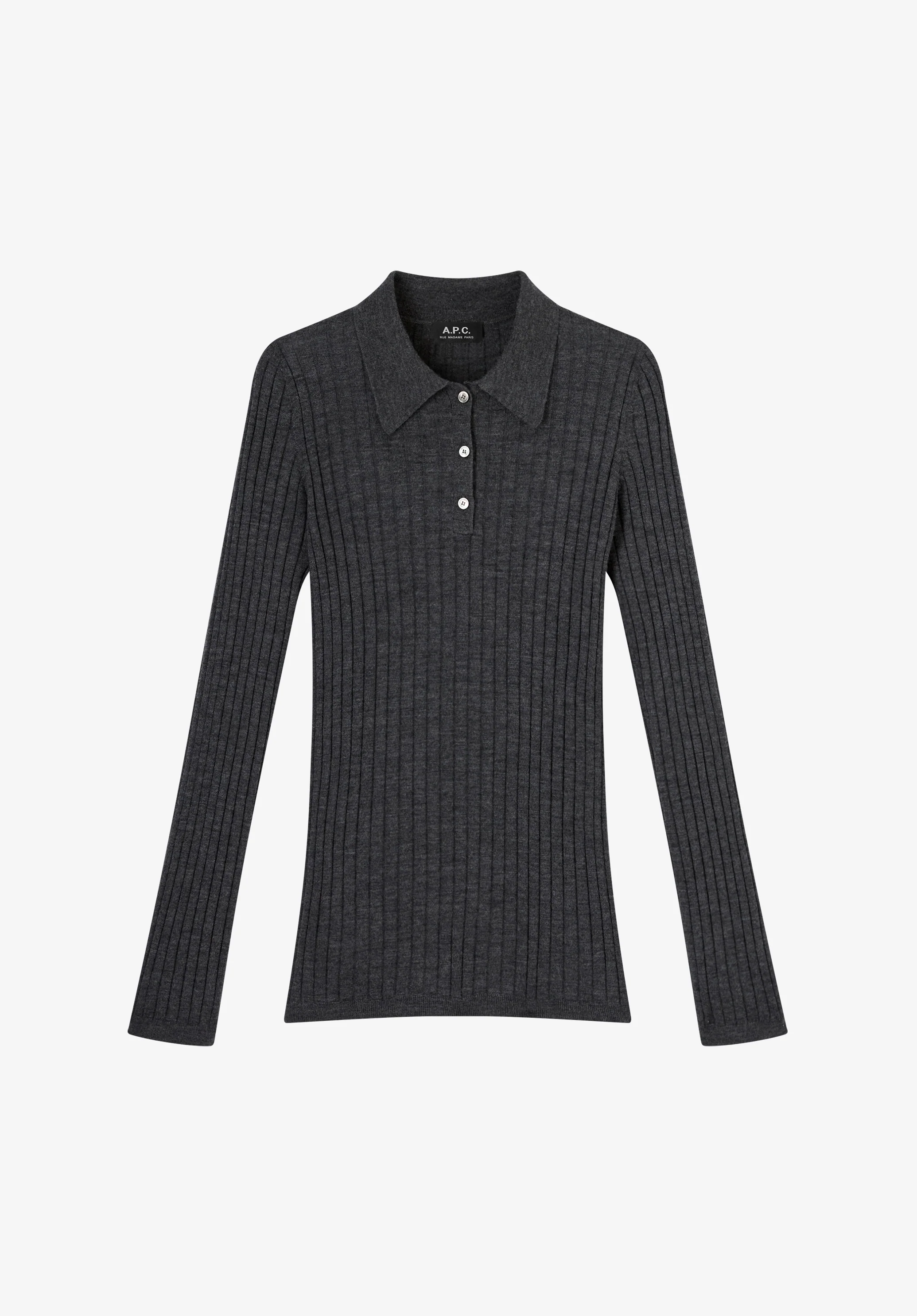 Narrow-rib jumper with polo shirt collar