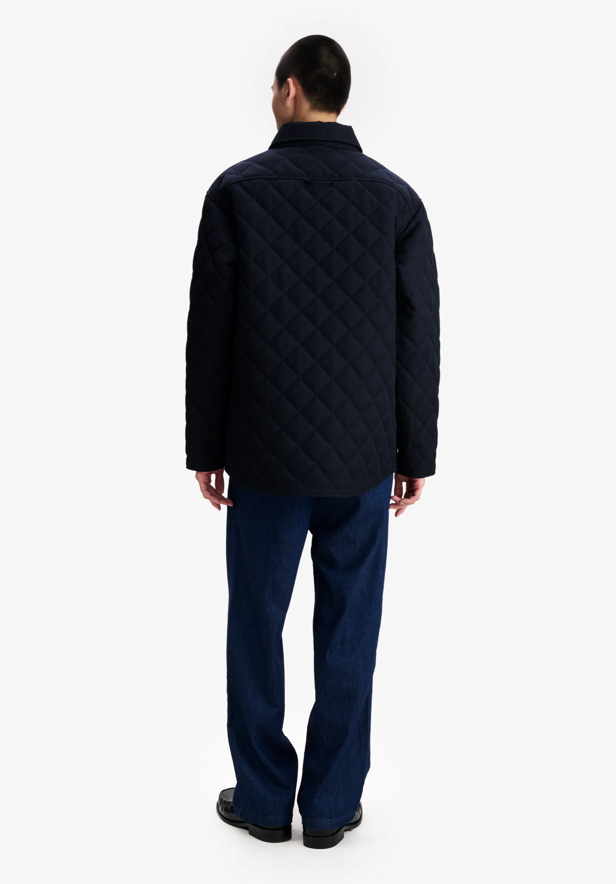 Navy blue quilted wool jacket - Image 3
